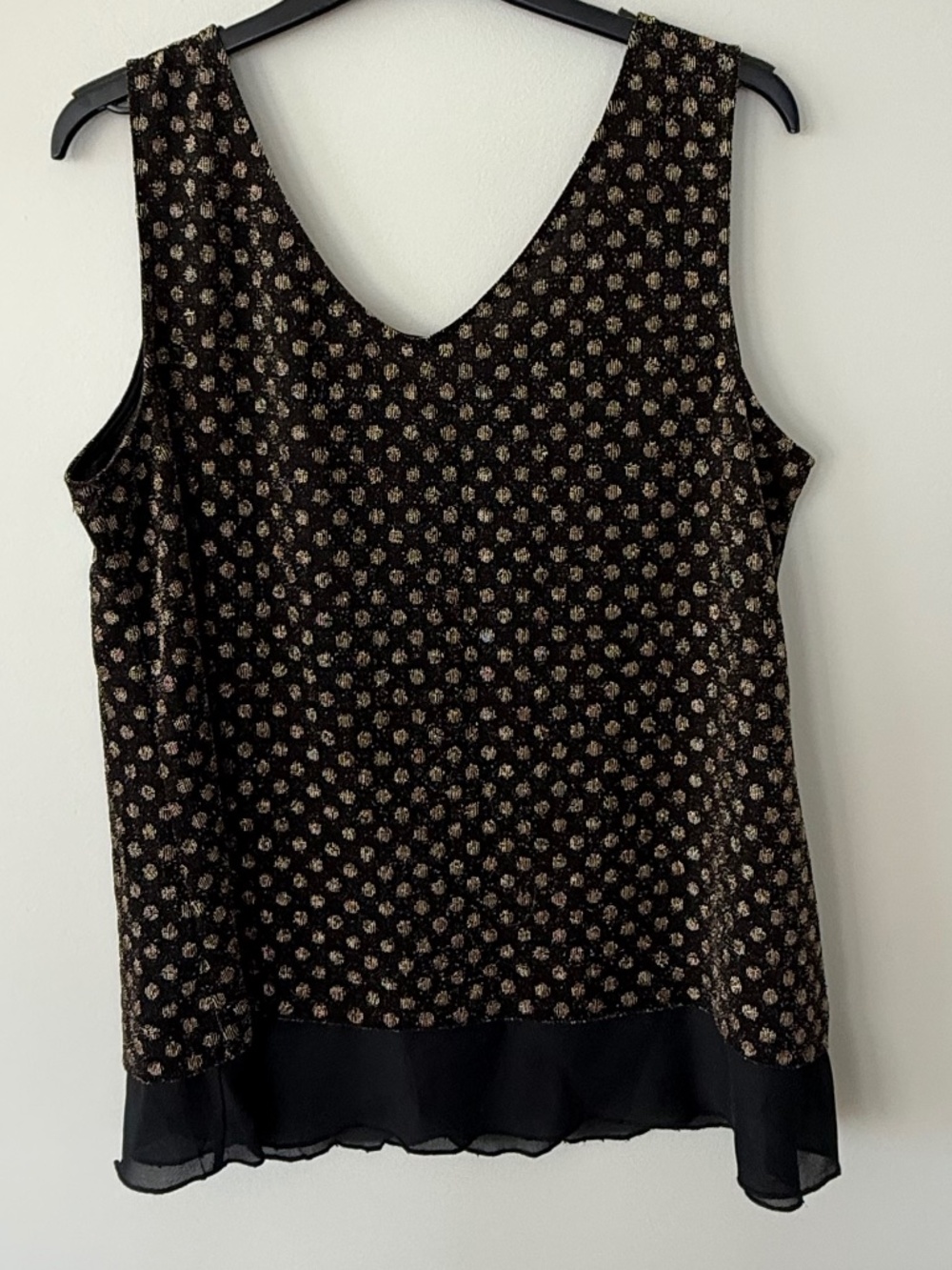 Studio 65 Gold Lurex Polka Dot Sleeveless V-Neck Top NWT Large Made in Canada - Picture 2 of 6